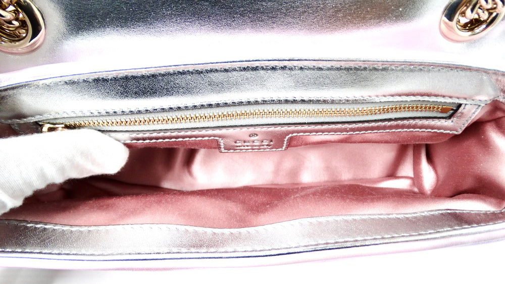 Gucci Pink Iridescent Nappa Chevron Matelasse GG Shoulder Bag