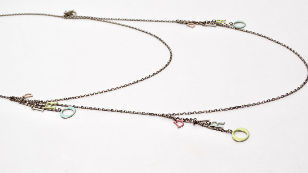 Christian Dior Colorful Logo Charm Double-Strand Chain Necklace