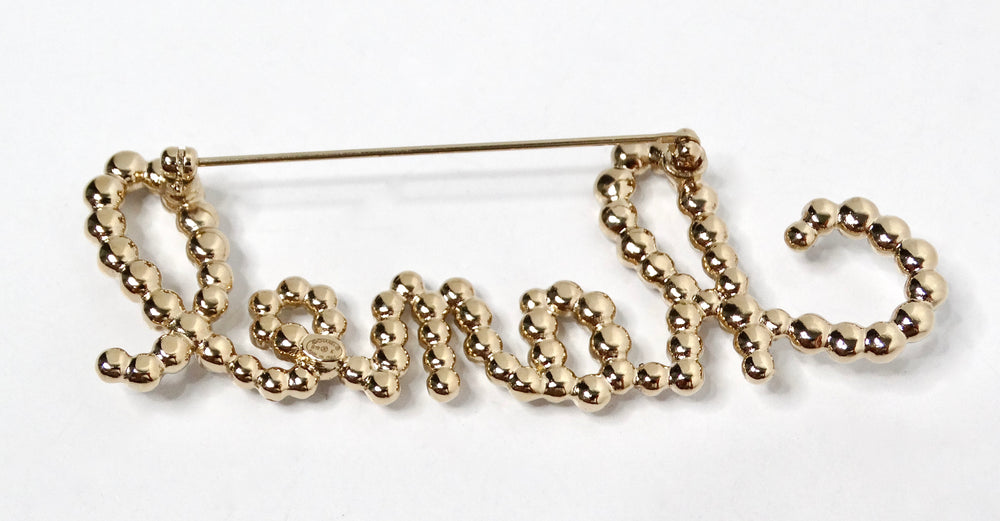 Chanel Crystal & Costume Pearl Gold-Tone "Chanel" Script Brooch 2019
