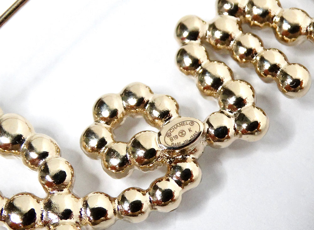 Chanel Crystal & Costume Pearl Gold-Tone "Chanel" Script Brooch 2019