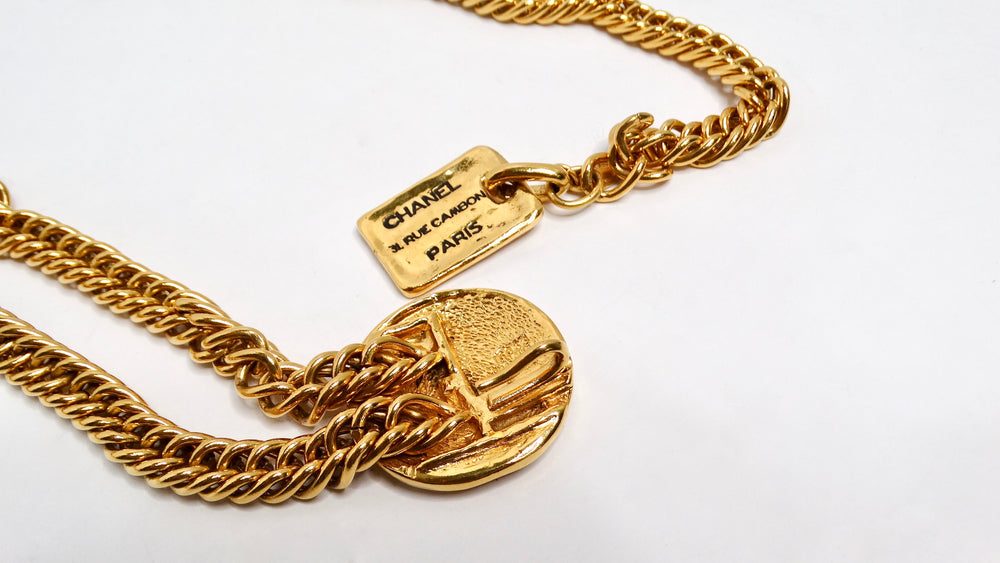 1990s Chanel Gold-Tone 31 Rue Cambon Medallion Chain Belt