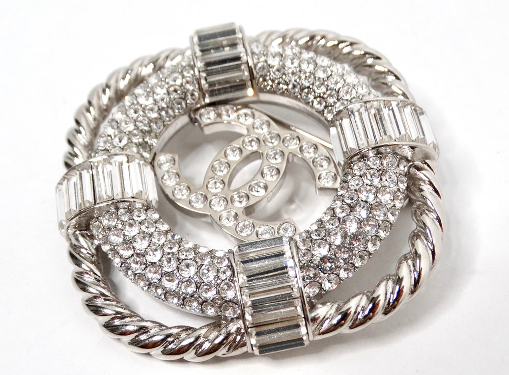 Chanel Crystal Interlocking CC Lifesaver Silver-Tone Brooch 2019