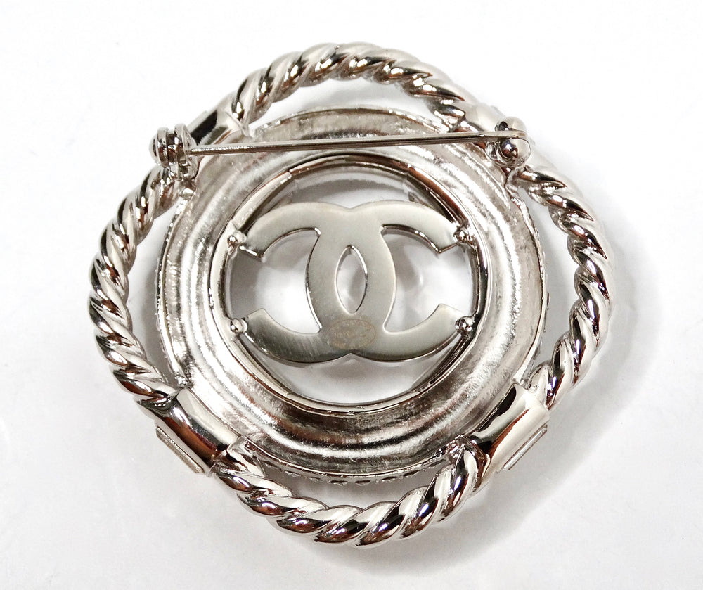 Chanel Crystal Interlocking CC Lifesaver Silver-Tone Brooch 2019