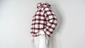 2022 Gucci Tweed Plaid Hooded Jacket With Gold-Tone Buttons