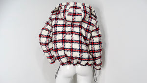 2022 Gucci Tweed Plaid Hooded Jacket With Gold-Tone Buttons