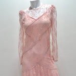 1980s Pink Lace Layered Slip & Long Sleeve Dress