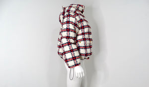 2022 Gucci Tweed Plaid Hooded Jacket With Gold-Tone Buttons