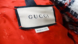 2022 Gucci Tweed Plaid Hooded Jacket With Gold-Tone Buttons