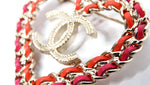 Chanel Pink & Red Leather Gold-Tone Heart Brooch 2018