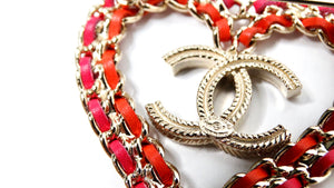 Chanel Pink & Red Leather Gold-Tone Heart Brooch 2018