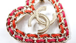 Chanel Pink & Red Leather Gold-Tone Heart Brooch 2018