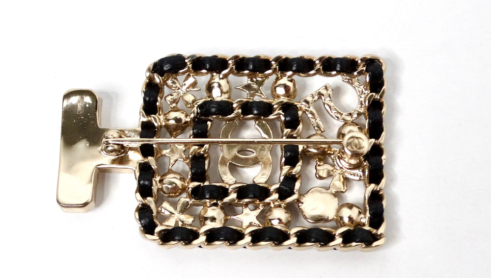 Chanel Crystal Black Leather No. 5 Perfume Bottle Style Brooch 2020