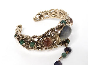 Goosens Paris Ornate Gemstone Hand Chain Cuff Bracelet With Ring