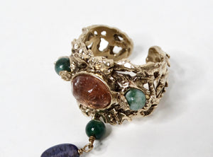 Goosens Paris Ornate Gemstone Hand Chain Cuff Bracelet With Ring