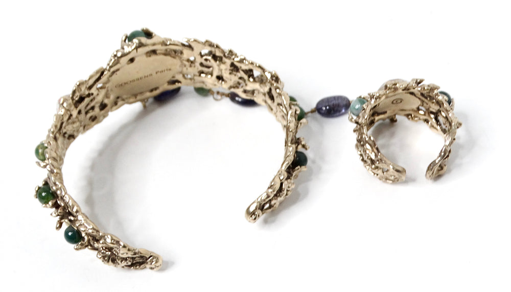 Goosens Paris Ornate Gemstone Hand Chain Cuff Bracelet With Ring
