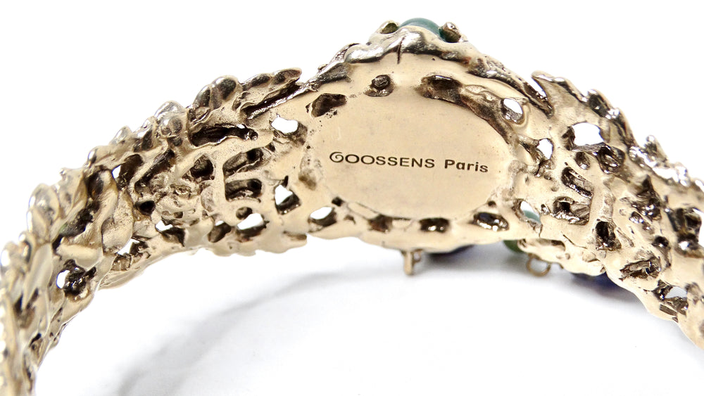Goosens Paris Ornate Gemstone Hand Chain Cuff Bracelet With Ring