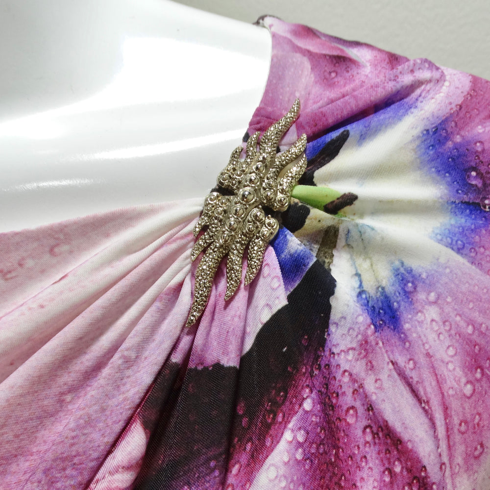 Roberto Cavalli Purple Floral Print Gathered Sheath Dress