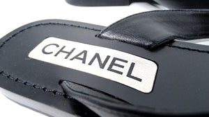 Chanel Black Leather Bow & Pearl Accent Sandals