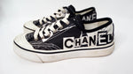 2020 Chanel Black & White Printed Fabric Low Top Sneakers