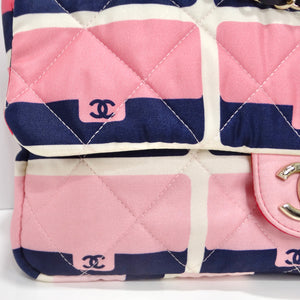 Chanel 2021 Jumbo Print Graphic Pink Black Quilted Flap Shoulder Bag