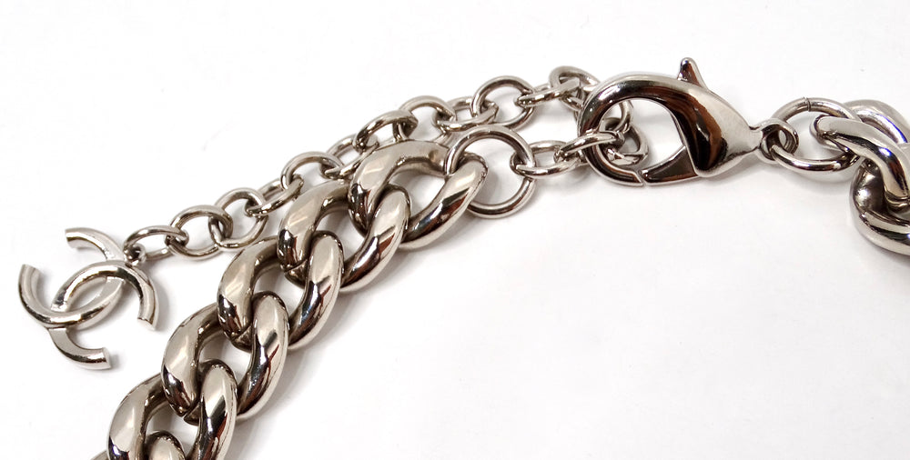 Chanel Resin Interlocking CC Padlock Silver-Tone Chainlink Necklace 2014