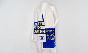 Chanel Coco Paris Blue & White Cashmere Scarf