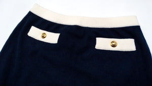 Miu Miu Navy Blue & White Cashmere Mini Skirt With Gold-Tone Button Accents