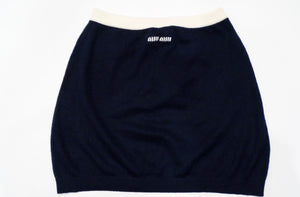 Miu Miu Navy Blue & White Cashmere Mini Skirt With Gold-Tone Button Accents