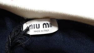 Miu Miu Navy Blue & White Cashmere Mini Skirt With Gold-Tone Button Accents