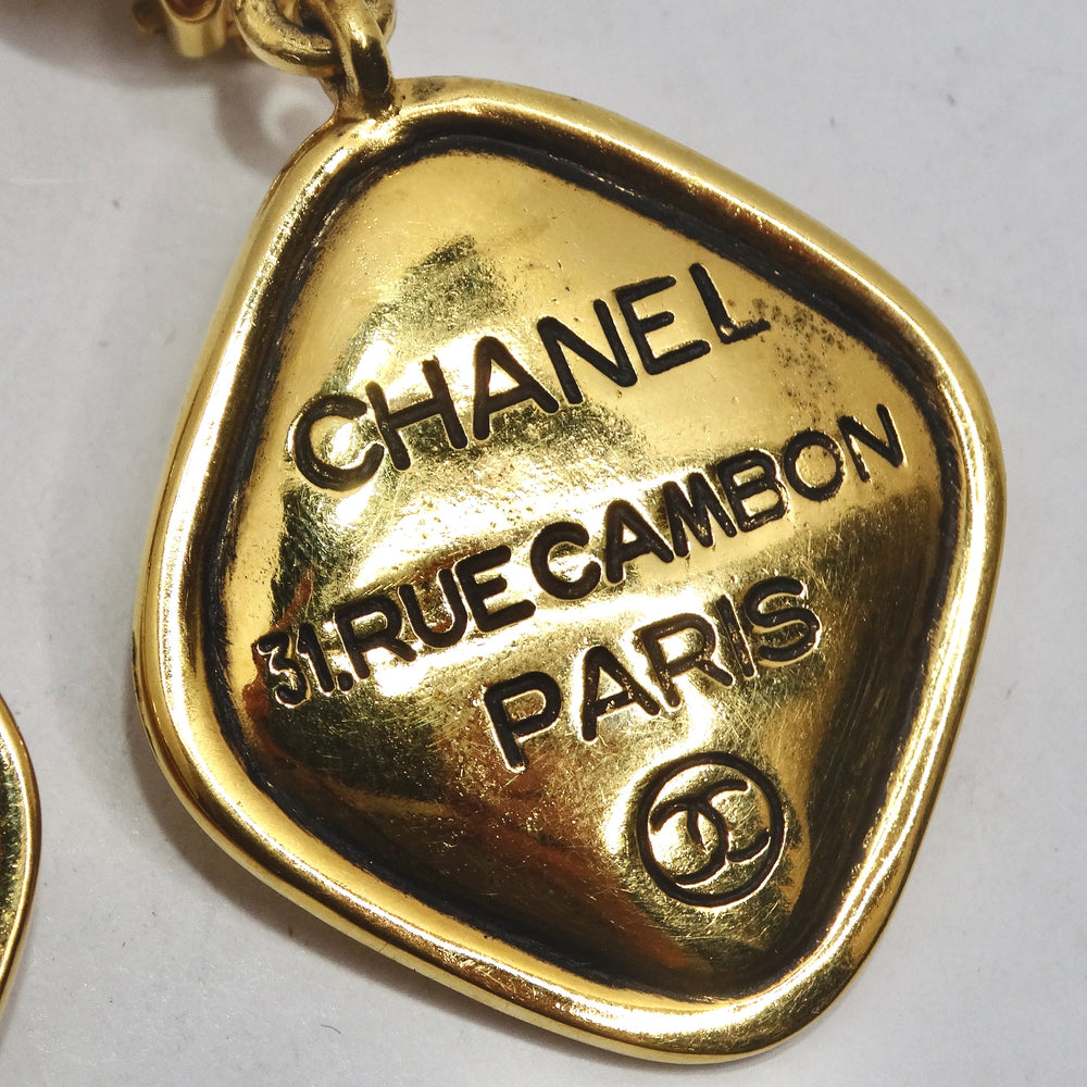 Chanel 31 Rue Cambon CC Gold Tone Clip On Drop Earrings