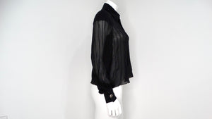 Chanel Black Sheer Silk Button-Up Long-Sleeve Blouse With Embellished Buttons