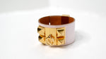 Hermes Collier De Chien Mauve Pale Alligator Gold Plated Cuff Bracelet