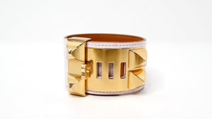 Hermes Collier De Chien Mauve Pale Alligator Gold Plated Cuff Bracelet