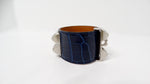 Hermes Collier De Chien Bleu Saphir Palladium Plated Alligator Cuff Bracelet