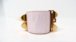 Hermes Collier De Chien Mauve Pale Alligator Gold Plated Cuff Bracelet