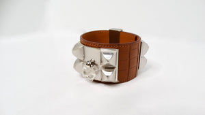 Hermes Collier De Chien Golden Brown & Palladium Plated Alligator Cuff Bracelet