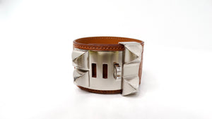 Hermes Collier De Chien Golden Brown & Palladium Plated Alligator Cuff Bracelet