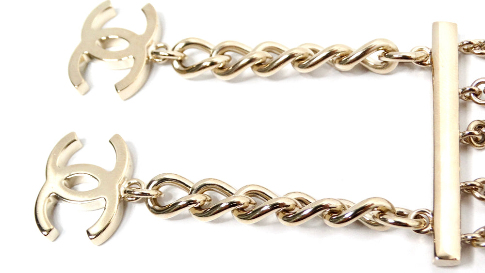 Chanel Interlocking CC Charm Gold-Tone Multi-Strand Beaded Bracelet