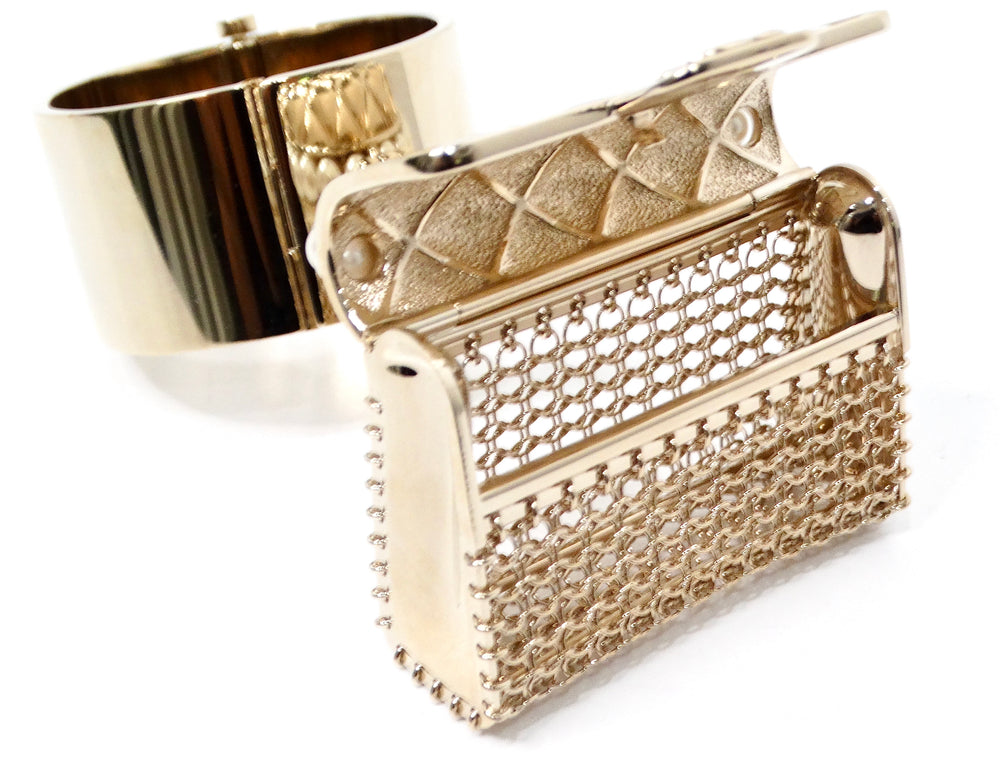 Chanel Gold-Tone Purse Charm Cuff Bracelet 2021