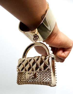 Chanel Gold-Tone Purse Charm Cuff Bracelet 2021