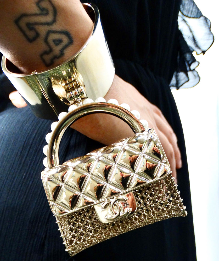 Chanel Gold-Tone Purse Charm Cuff Bracelet 2021
