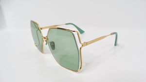 Gucci Oversized Green With Gold-Tone Metal Frame GG Logo Sunglasses