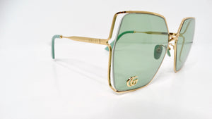 Gucci Oversized Green With Gold-Tone Metal Frame GG Logo Sunglasses