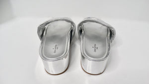 Louis Vuitton Silver Metallic Monogram Platform Leather Slide Sandals