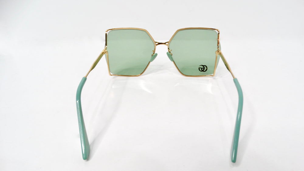 Gucci Oversized Green With Gold-Tone Metal Frame GG Logo Sunglasses