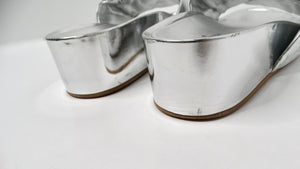 Louis Vuitton Silver Metallic Monogram Platform Leather Slide Sandals