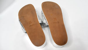 Louis Vuitton Silver Metallic Monogram Platform Leather Slide Sandals