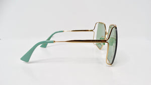 Gucci Oversized Green With Gold-Tone Metal Frame GG Logo Sunglasses