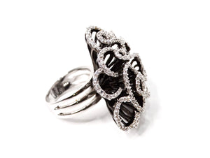 Swarovski Crystal Flower Style 925 Silver Cocktail Ring