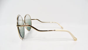 Chloe Round Oversized Green Gradient Gold-Tone Metal Frame Sunglasses